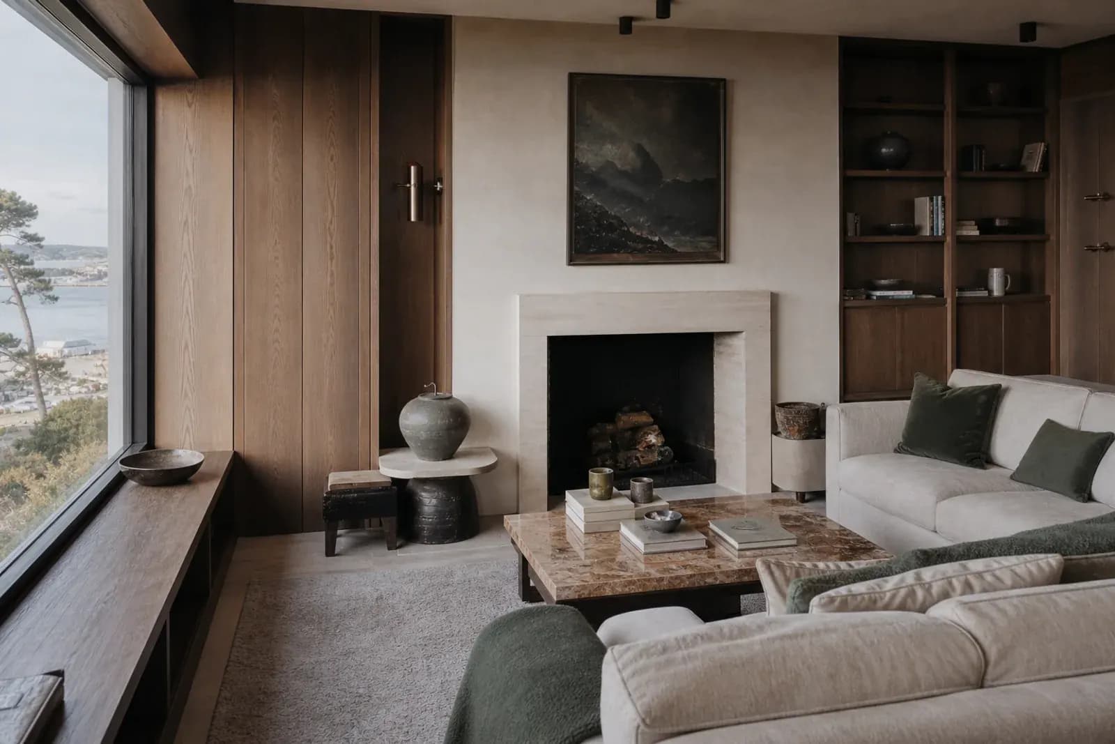 Completed coastal lounge overlooking the Dorset shoreline