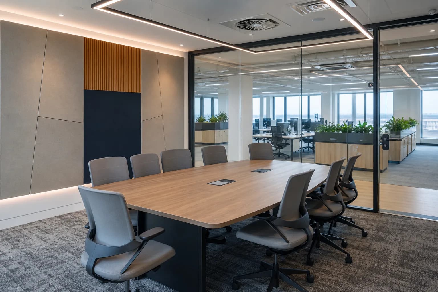 Completed meeting room and workspace following a coordinated office fit out