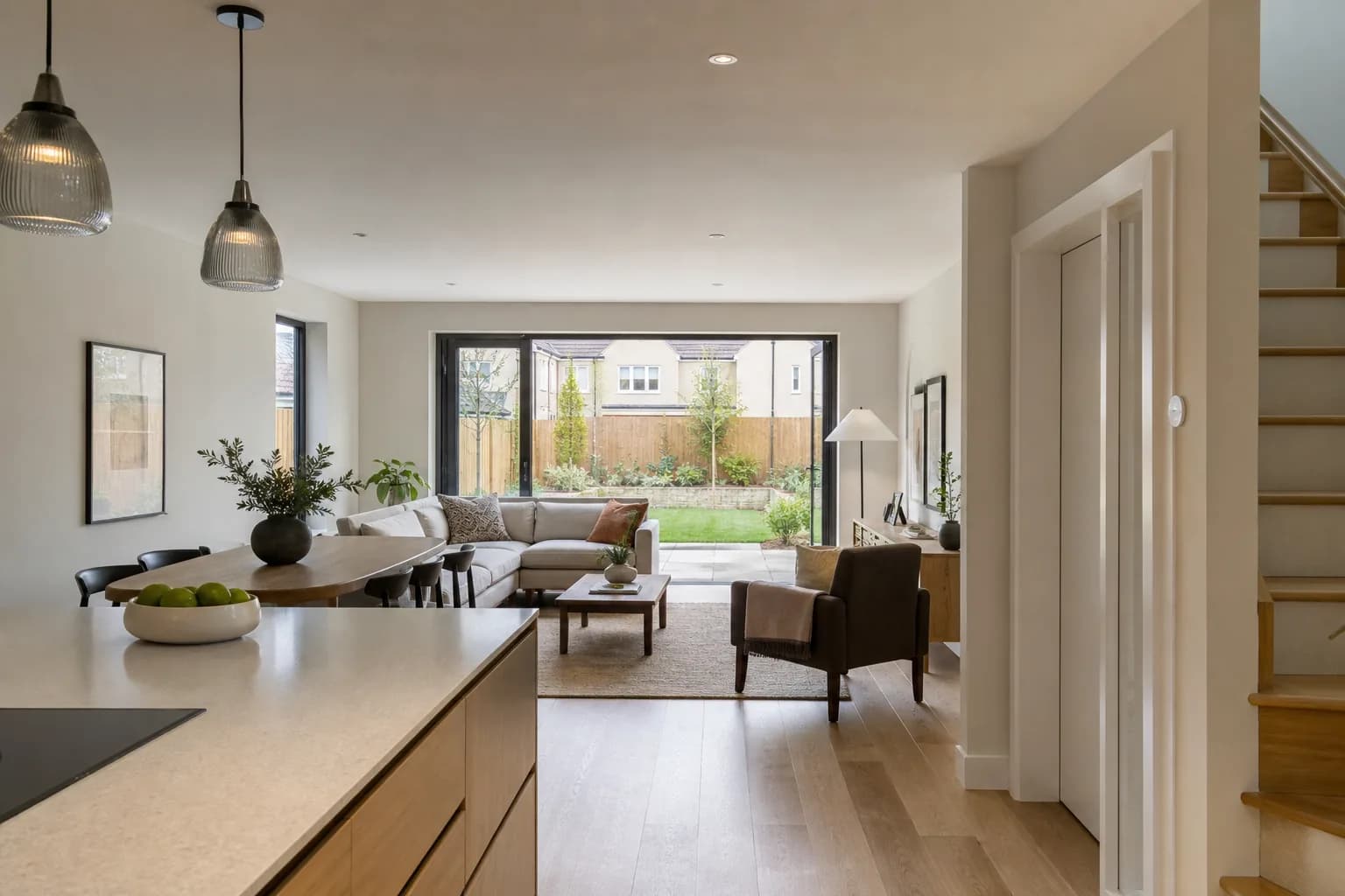 Completed open-plan interior within a new-build Dorset home